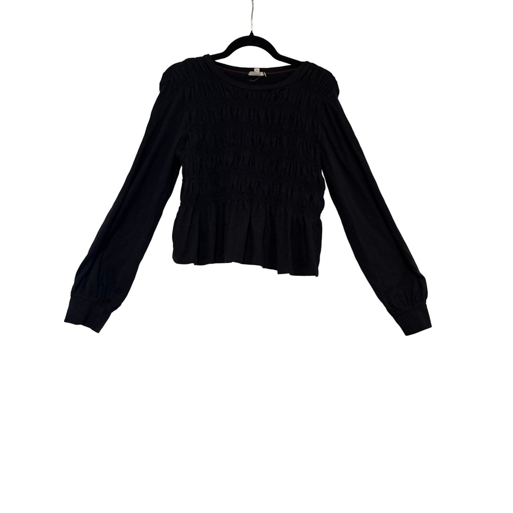 Anthropologie Pilcro sz M black cotton smocked long sleeve shirt O